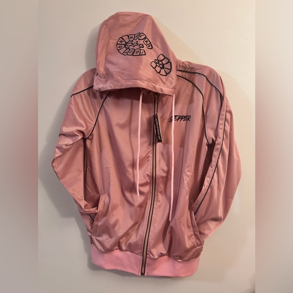 Stepper Full Zip Hooded Track Jacket Pink Brown “Foot On Neck” Size Large